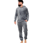 Mens Pyjamas Soft Warm Fleece Adults Hooded Pyjamas 2 Piece Gift Set For Mens