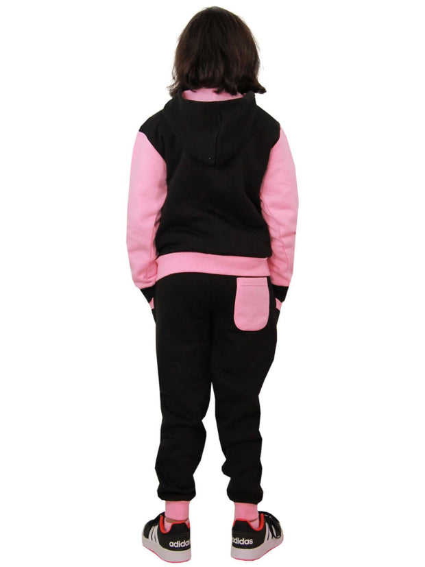 A2Z 4 Kids Girls Baby Pink Plain Tracksuit Contrast Fleece Hooded Top Bottom Jogging Suit Sweatpants Sports Joggers Activewear Set For Childrens Age 2 3 4 5 6 7 8 9 10 11 12 13 Years