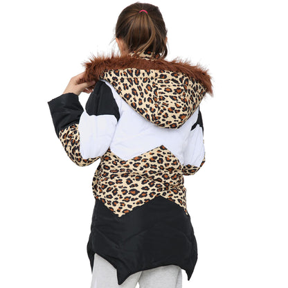 Kids Hooded Contrast Panel Puffer Coat Faux Fur Jacket For Girls 2-13yrs