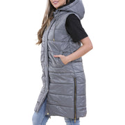 A2Z Ladies Adults Sleeveless Gilet Oversized Hooded Steel Grey Quilted Gilet Padded Long Line Vest Jacket Sleeveless Coat Urban Winter Wear