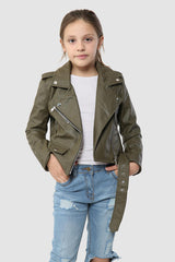 A2Z 4 Kids Girls PU Leather Jacket Zip Up Biker Trendy Belted Coats 5-13 Years