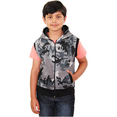 Kids Hooded Gilet Jacket Fleece Fabric No Sleeve Zipper Coat Boys Age 5-13 Year