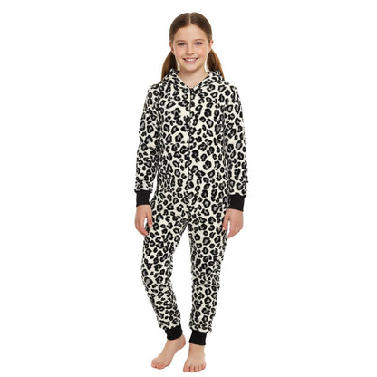 Kids Girls Boys Onesie Soft Fluffy Leopard Print All In One Xmas Costume 7-13 Yr
