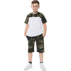 A2Z 4 Kids Boys T-shirt Top Shorts Set Camouflage Contrast Panel Top Outfit Sets