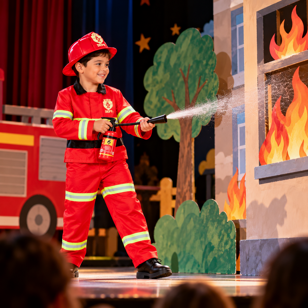 Kids Fireman Costume Firefighter Role Play Halloween Fire Man Uniform Outfit Kit