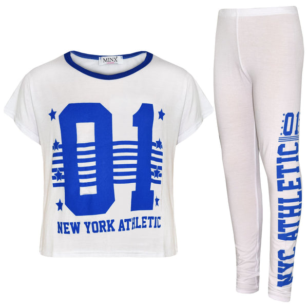 Girls Tops Kids 01 New York Athletic Print Stylish Crop Top Legging Set 7-13 Yrs