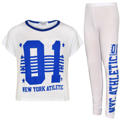Girls Tops Kids 01 New York Athletic Print Stylish Crop Top Legging Set 7-13 Yrs