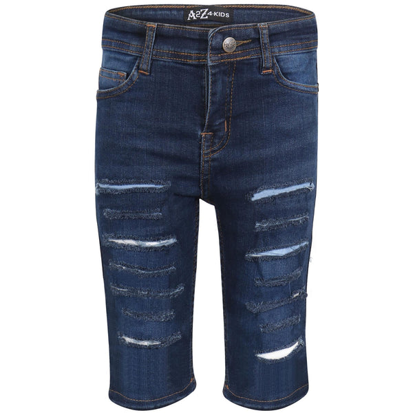 Kids Boys Girls Ripped Denim Shorts Comfort Stretch Skinny Pants Trousers Shorts