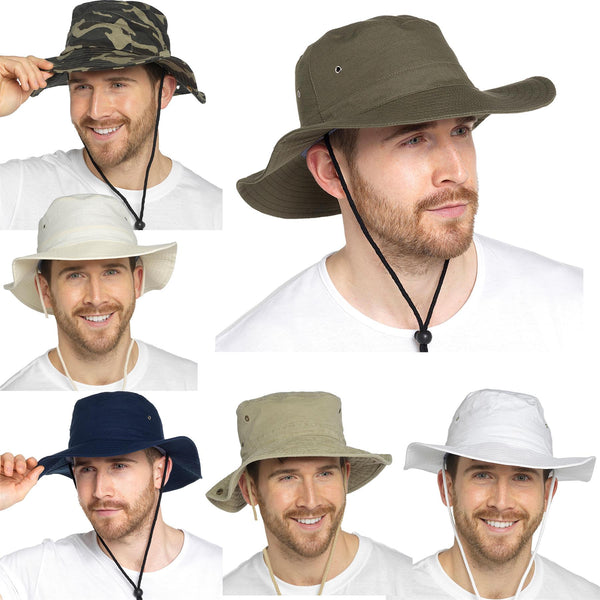 Mens Sun Hats Safari Protection Hat Cotton Breathable With Adjustable Chin Strap
