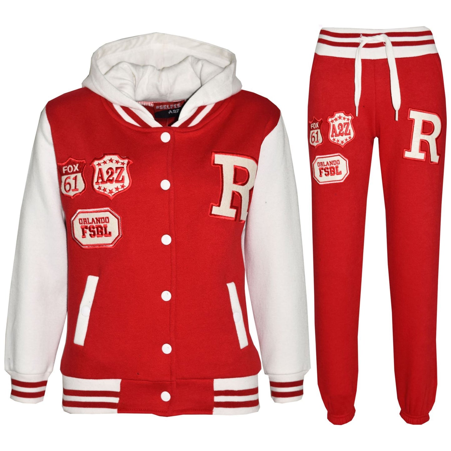 Kids Baseball Tracksuit Hooded Jacket With Joggers R Fashion FOX Varsity Style