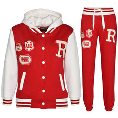 Kids Baseball Tracksuit Hooded Jacket With Joggers R Fashion FOX Varsity Style