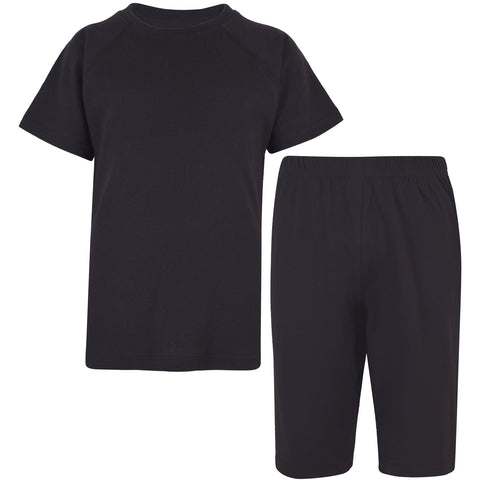 Kids Girls Boys Raglan Sleeves Plain Pyjamas 2 Piece Comfortable Shorts Set 5-14