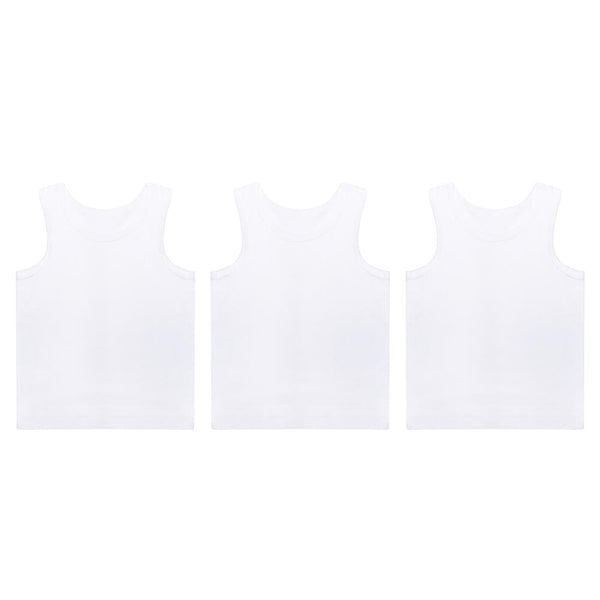 Kids Boys 3 Pack Plain Cotton Vests Tank Tops 100% Cotton Ages 2 to 8 Years