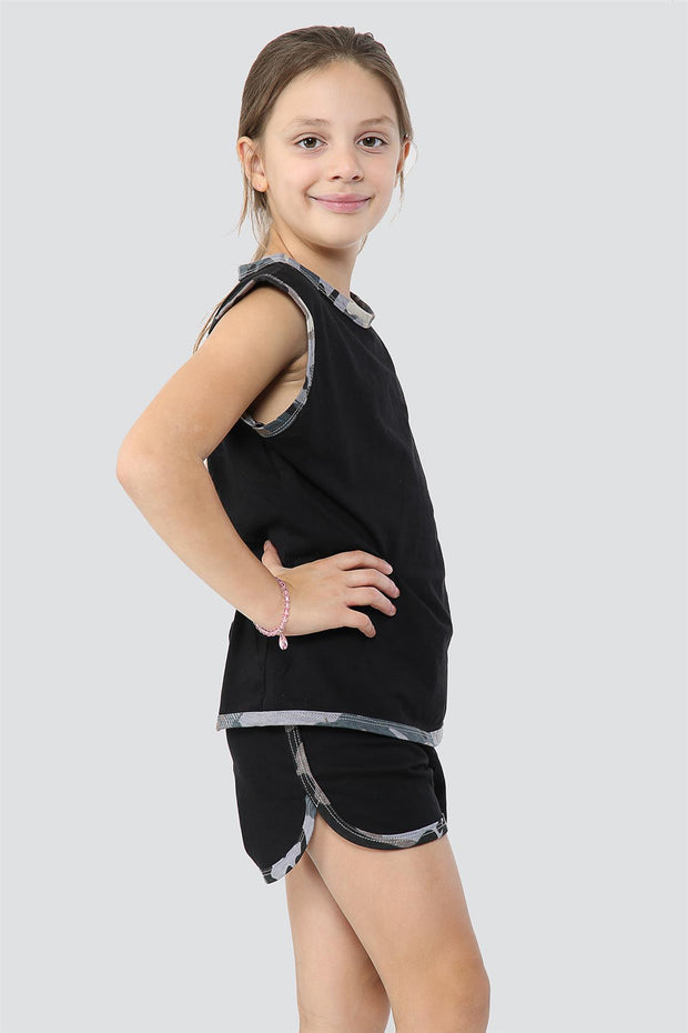 A2Z 4 Kids Girls Vest Top And Shorts 100% Cotton Camouflage Charcoal Taped Trendy Summer Vests Hot Pant Short Outfit Set New Age 5 6 7 8 9 10 11 12 13 Years