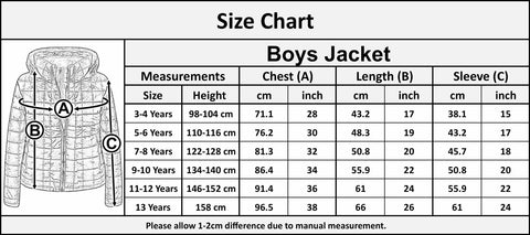 Kids Padded Jackets Boys Hooded Puffer Warm Thick School Coats Age 3-13 Years