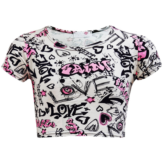 A2Z 4 Kids Girls Love Graffiti Scribble Print Crop Top & Black Skater Skirt Set Age 7 8 9 10 11 12 13 Years - A2Z 4 Kids