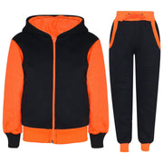 A2Z 4 Kids Unisex Plain Contrast Fleece Tracksuit Neon Orange Hoodie with Joggers Gymwear Sweatpants Activewear Sports Outfit Set Gifts For Childrens Girls Boys Children Age 2-13 Years