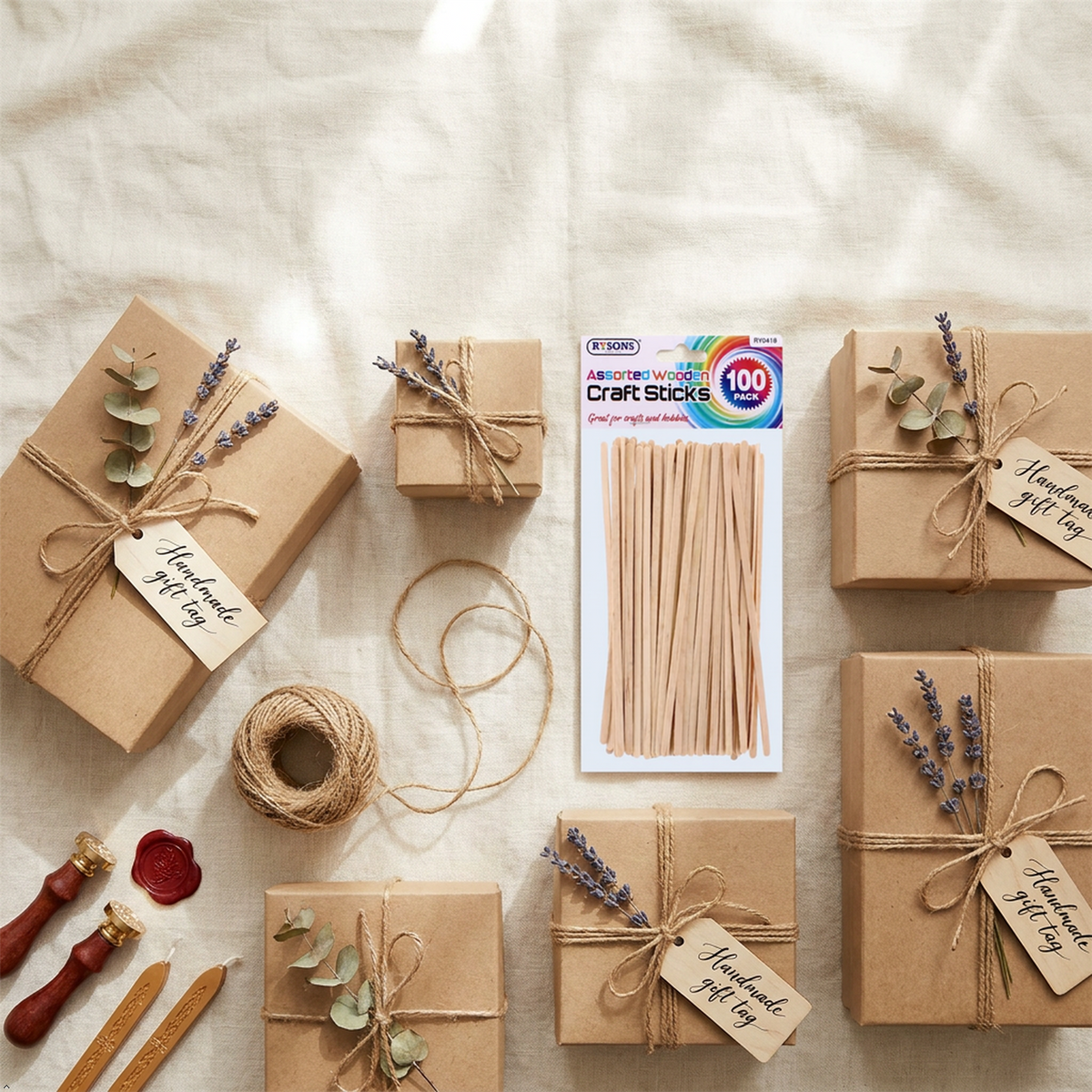 A2Z Assorted Wooden Craft Sticks 100 Pack Colour Popsicle Art Supplies 19cm