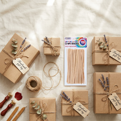 A2Z Assorted Wooden Craft Sticks 100 Pack Colour Popsicle Art Supplies 19cm