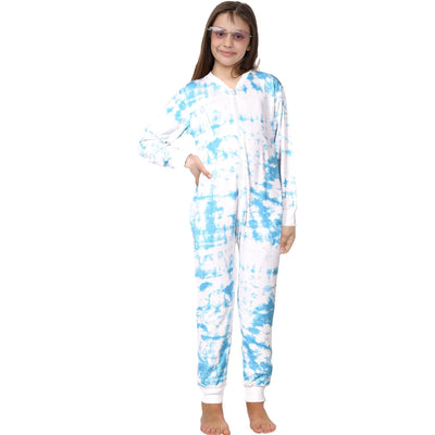 A2Z 4 Kids Cotton Onesie for Kids Onesie Pyjamas Lounge Wear Blue Tie Dye Printed Sleepsuit Comfy Gifts for Children Girls Age 5-6, 7-8, 9-10, 11-12 & 13