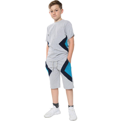 A2Z 4 Kids Girls Boys Shorts Set 100% Cotton Contrast Panelled Grey._Trendy Fashion Summer T Shirt Top & Short Pants Gymwear Outfit Clothing Sets Age 5 6 7 8 9 10 11 12 13 Years