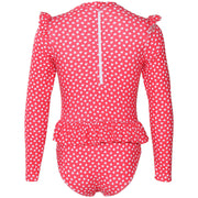 Kids Girls One Piece Swimsuit Ruffle Trim Long Sleeve Swimming Costume 2-14 Yrs
