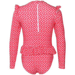 Kids Girls One Piece Swimsuit Ruffle Trim Long Sleeve Swimming Costume 2-14 Yrs