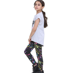 Girls Top Kids Short sleeves Nope Print Splash Tank Top T Shirt & Legging Set