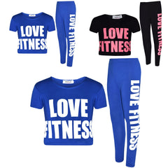 Girls Tops Kids Designer's Love Fitness Print Crop Top & Legging Set 7-13 Years