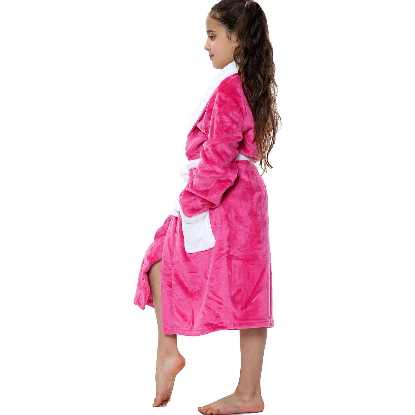 Kids Soft Fleece Bathrobe Dressing Gown Hooded Swim Beach Girls Boys 2-13 years
