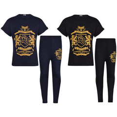 Girls Top Kids Short sleeves Varsity Lion Print T Shirt & Legging Outfit Set
