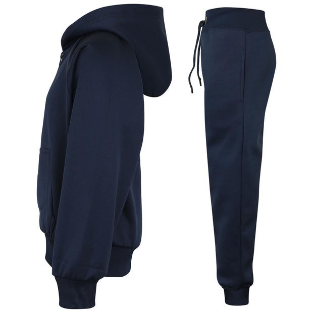 A2Z 4 Kids Girls Boys Plain Navy Tracksuit Hoodie with Jogger Sweatpants Sports Activewear Set New Age 5-13 Years