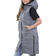 Ladies Sleeveless Gilet Oversized Hooded Quilted Gilet Padded Long Line Coat