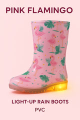 A2Z 4 Kids Girls Pink Flamingo Wellington Boots Light Up Rain Waterproof Wellies