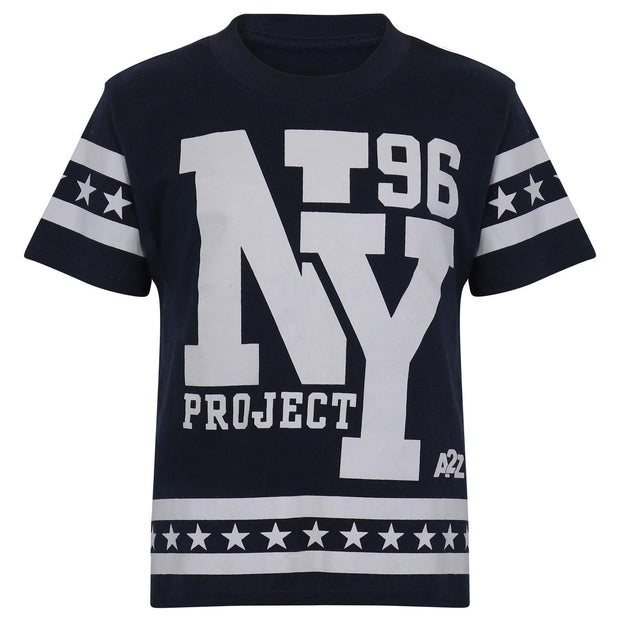 A2Z 4 Kids® Kids Boys Girls T Shirt Short Set Designer's Navy 100% Cotton NY New York Print T-Shirt Top & Shorts Set Age 5 6 7 8 9 10 11 12 13 Years