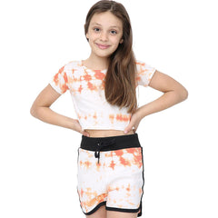 Kids Tie Dye Crop Top & Shorts Set Active Wear Summer Girls Boys Age 5-13 years