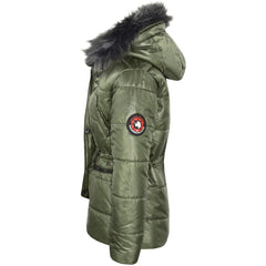 Kids Girls Jackets Puffer Hooded Detachable Faux Fur Wet Look Padded Long Coats