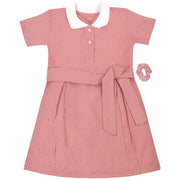 Kids Girls Gingham School Dress Check Belted Dresses With Matching Scrunchies - A2Z 4 Kids