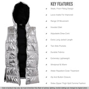 A2Z Ladies Adults Sleeveless Gilet Oversized Hooded Silver Foil Quilted Gilet Padded Long Line Vest Jacket Sleeveless Coat Urban Winter Wear