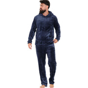 Mens Pyjamas Soft Warm Fleece Adults Hooded Pyjamas 2 Piece Gift Set For Mens