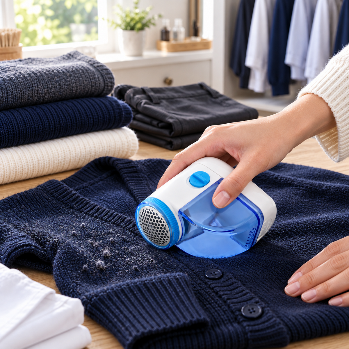 A2Z Portable Lint Remover Battery Operated Fabric Clothes Shaver Blue