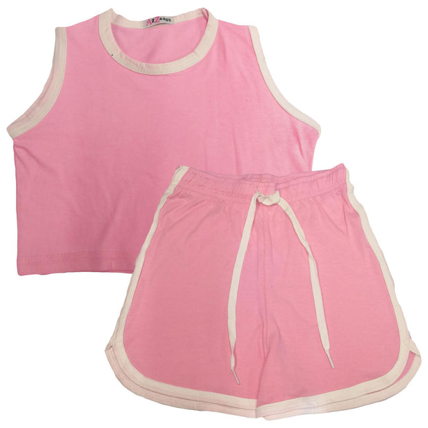 A2Z 4 Kids Girls Shorts Set 100% Cotton Contrast Taped Trendy Fashion Summer Baby Pink T Shirt Top and Hot Short Pants Outfit Set New Age 5 6 7 8 9 10 11 12 13 Years