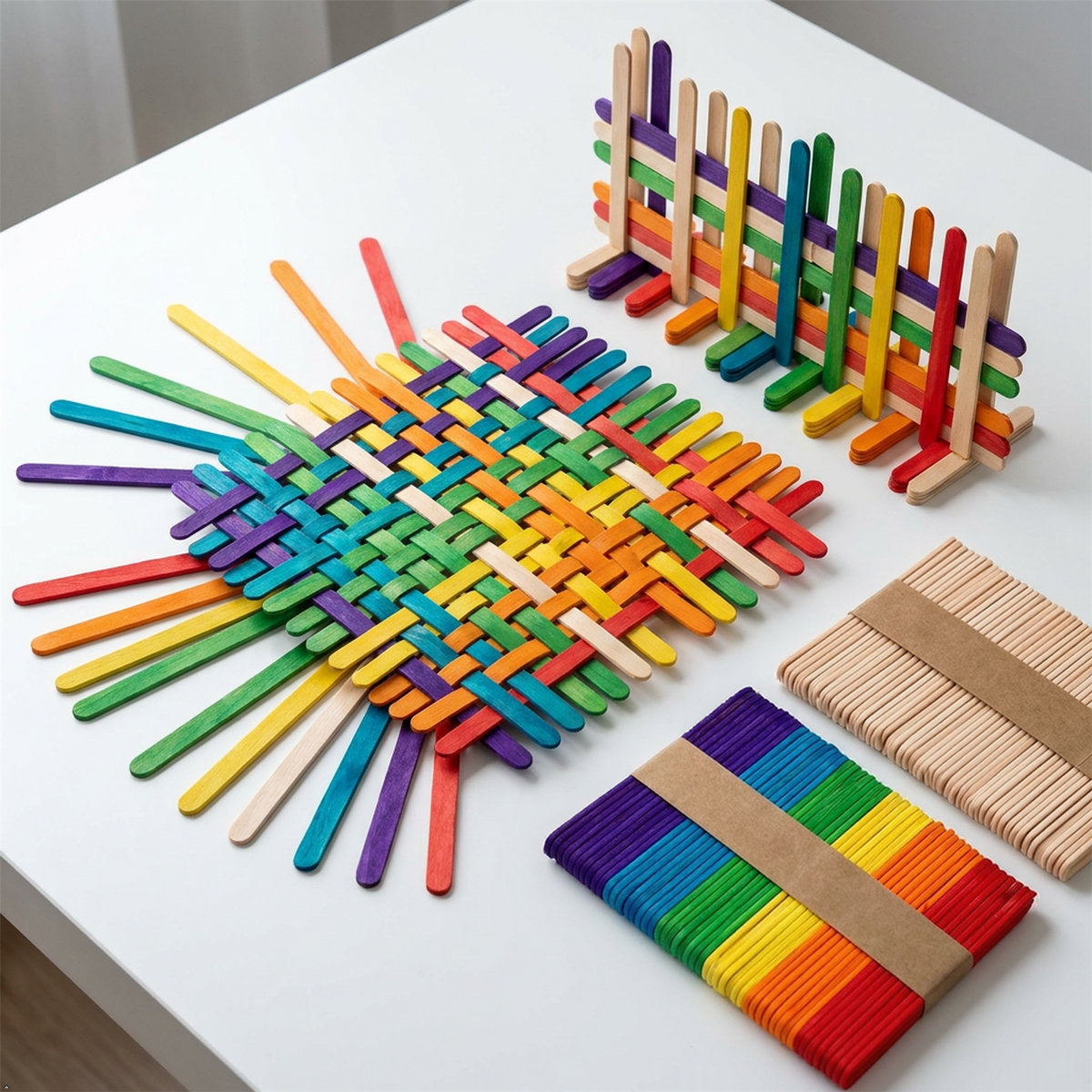 A2Z Assorted Wooden Craft Sticks 100 Pack Colour Popsicle Art Supplies 19cm