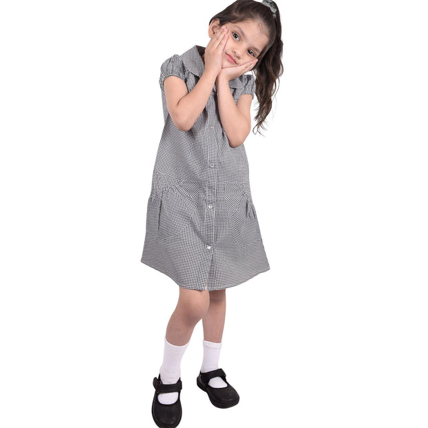 Girls Uniform School Dress Gingham Check Printed Dress With Matching Scrunchies - A2Z 4 Kids