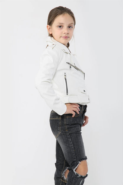 A2Z 4 Kids Girls PU Leather Jacket Zip Up Biker Trendy Belted Coats 5-13 Years