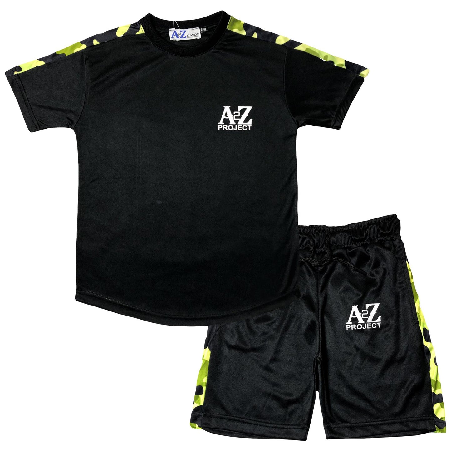 Kids A2Z Project Camo Print Panel Top & Shorts Set Sports Girls Boys Age 5-13