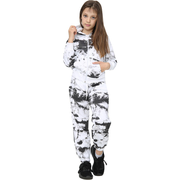 A2Z 4 Kids Girls Tracksuit Designer's Tie Dye Print Fleece Black Hooded Zip Up Hoodie & Bottom Jogging Suit Joggers Age 5 6 7 8 9 10 11 12 13 Years