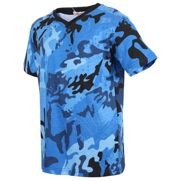 A2Z 4 Kids Boys Girls Basic T Shirt Camo Blue Back to School Short Sleeve V Style Crew Neck Casual Fashion 100% Cotton T Shirt New Age 2-13 Years