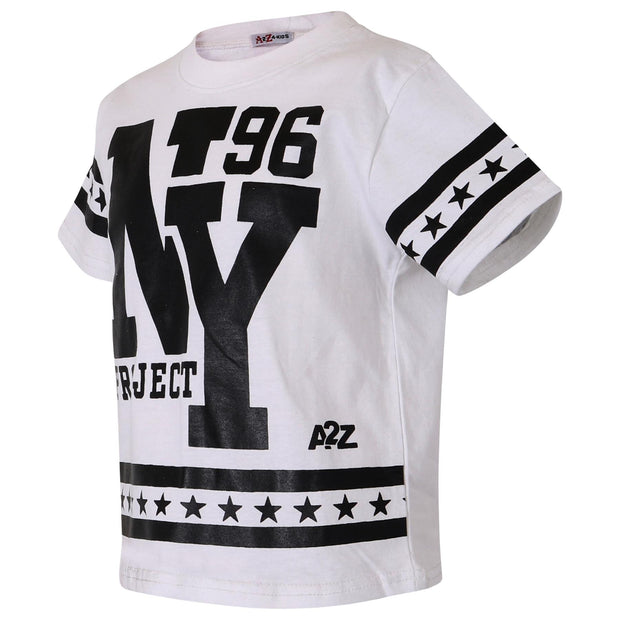 A2Z 4 Kids® Kids Boys Girls T Shirt Short Set Designer's White 100% Cotton NY New York Print T-Shirt Top & Shorts Set Age 5 6 7 8 9 10 11 12 13 Years