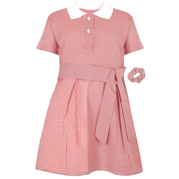 Kids Girls Gingham School Dress Check Belted Dresses With Matching Scrunchies - A2Z 4 Kids